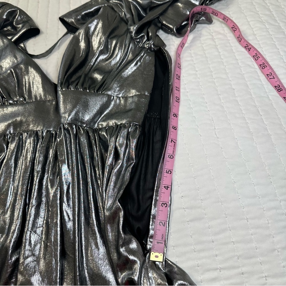 NEW Gianni Bini Zella Metallic Lame Plunging V-Back Front Slit Gown Maxi Dress - Picture 11 of 16
